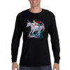 XtraFly Apparel Men&#39;s Unicorn Warrior Cat Space Galaxy Mythical Animal Rainbow Pet Horse Pony Magic UFO Mars Moon Alien Long Sleeve T-Shirt