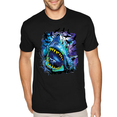 XtraFly Apparel Men&#39;s Tee Cosmic Shark Great White Cosmo Space Galaxy Moon Earth Mars Alien UFO Fish Fishing Swimming Ocean Crewneck T-shirt