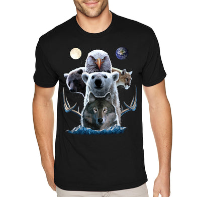 XtraFly Apparel Men&#39;s Tee Animal Totem Wild Wolf Pack Polar Bear Brown Mountain Lion Eagle Hawk Moose Moon Earth Forest Crewneck T-shirt