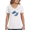 XtraFly Apparel Women&#39;s Dolphin Trio Pod Fish Fishing Ocean Diving Boating Surfing Sailing Great White Shark Swimming Beach V-neck T-shirt