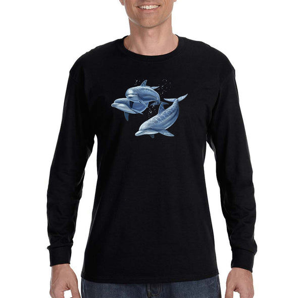 XtraFly Apparel Men&#39;s Dolphin Trio Pod Fish Fishing Ocean Diving Boating Surfing Sailing Great White Shark Swim Beach Long Sleeve T-Shirt