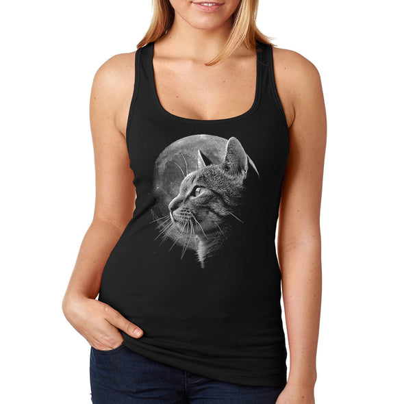 XtraFly Apparel Women&#39;s Cat Moon Pet Tabby Kitty Kitten Siamese Animal Lover Space Galaxy Earth Mars UFO Alien Astronaut Rocket Racerback