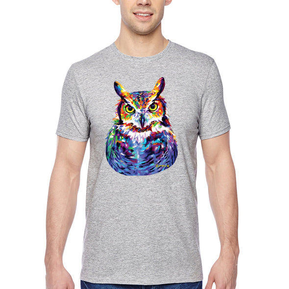 XtraFly Apparel Men&#39;s Tee Great Horned Owl Wild Animal Lover Zoo Wildlife Barn Snowy Night Bird Hawk Eagle Forest Nocturnal Crewneck T-shirt