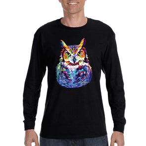 XtraFly Apparel Men&#39;s Great Horned Owl Wild Animal Lover Zoo Wildlife Barn Snowy Night Bird Hawk Eagle Forest Nocturnal Long Sleeve T-Shirt