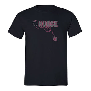 XtraFly Apparel Men&#39;s Tee Nurse Pink Sequin Rhinestone RN Nursing Health Care Doctor Hospital Essential Worker Medical Crewneck T-shirt