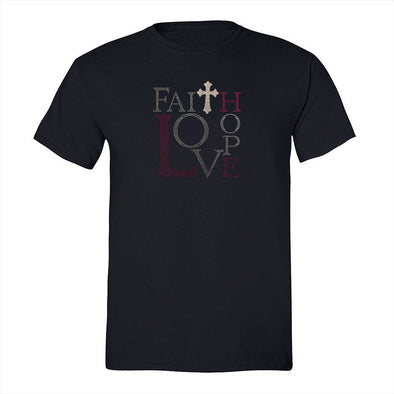 XtraFly Apparel Men&#39;s Tee Faith Love Hope Sequin Rhinestone Cross Crucifix Religious Jesus Christ God Church Bible Catholic Crewneck T-shirt