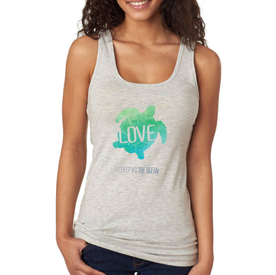 XtraFly Apparel Women&#39;s Love Deep As Ocean Sea Turtle Animal Swim Swimming Fish Fishing Saltwater Surf Surfing Vacation Beach Racerback