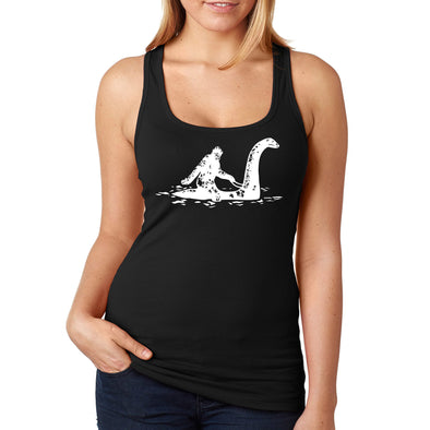 XtraFly Apparel Women&#39;s Loch Ness Monster Bigfoot Sasquatch Yeti Mythical Creature Legend Legendary Nessie Dinosaur Lockness Myth Racerback