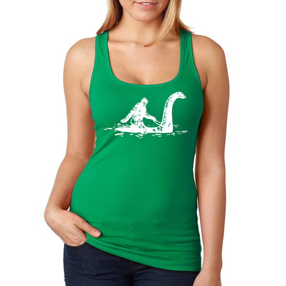 XtraFly Apparel Women&#39;s Loch Ness Monster Bigfoot Sasquatch Yeti Mythical Creature Legend Legendary Nessie Dinosaur Lockness Myth Racerback