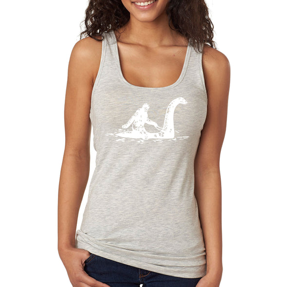 XtraFly Apparel Women&#39;s Loch Ness Monster Bigfoot Sasquatch Yeti Mythical Creature Legend Legendary Nessie Dinosaur Lockness Myth Racerback