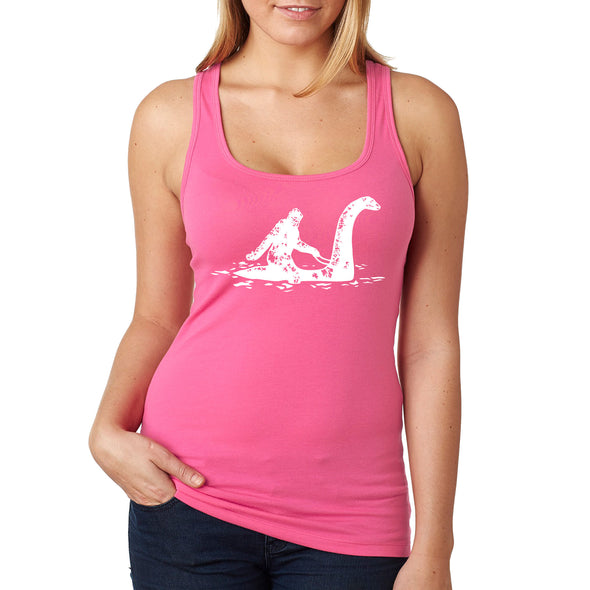 XtraFly Apparel Women&#39;s Loch Ness Monster Bigfoot Sasquatch Yeti Mythical Creature Legend Legendary Nessie Dinosaur Lockness Myth Racerback