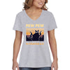 XtraFly Apparel Women&#39;s Pew Pew Madafakas Cat Gun Pistol Kitty Kitten Silhouette Sunset Pet Animal Lover Siamese Tabby V-neck T-shirt