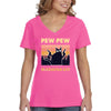 XtraFly Apparel Women&#39;s Pew Pew Madafakas Cat Gun Pistol Kitty Kitten Silhouette Sunset Pet Animal Lover Siamese Tabby V-neck T-shirt