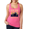 XtraFly Apparel Women&#39;s Pew Pew Madafakas Cat Gun Pistol Kitty Kitten Silhouette Sunset Sunrise Pet Animal Lover Siamese Tabby Racerback