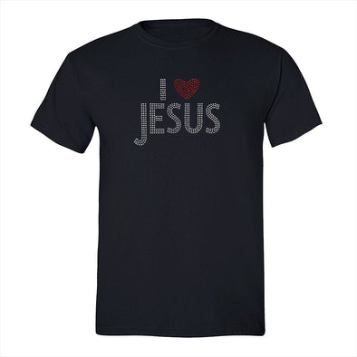 XtraFly Apparel Men&#39;s Tee I Love Jesus Sequin Rhinestone Heart God Cross Religious Christ Church Faith Bible Christian Crewneck T-shirt