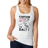 XtraFly Apparel Women&#39;s Caution I&#39;m Salty Great White Shark Jaws Danger Beach Fish Fishing Diving Boating Swim Saltwater Sea Tiger Racerback
