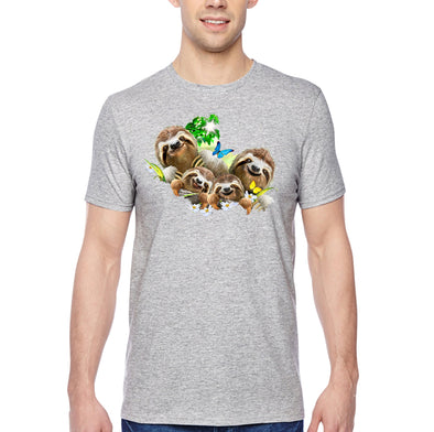 XtraFly Apparel Men&#39;s Tee Sloth Family Selfie Wild Lazy Animal Flower Butterfly Tropical Rainforest Forest Jungle Zoo Crewneck T-shirt