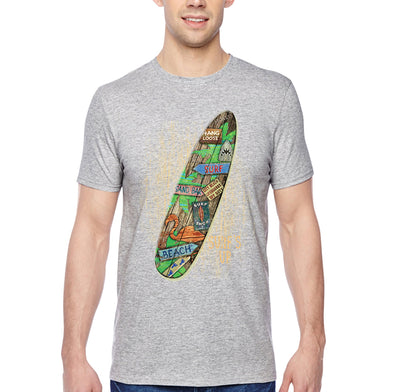 XtraFly Apparel Men&#39;s Tee Beach Surfboard Surf&#39;s Up Surfer Surfing Tiki Hawaii Tropical Vacation Summer Flamingo Palm Trees Crewneck T-shirt