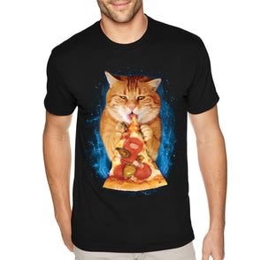 XtraFly Apparel Men&#39;s Tee Pizza Cat Fat Kitty Tabby Kitten Space Galaxy Mars Moon Alien Rocket Ship Pepperoni Pet Animal Crewneck T-shirt