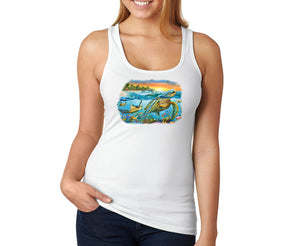 XtraFly Apparel Women&#39;s Underwater Sea Turtles Swim Swimming Dolphin Fish Fishing Beach Vacation Surf Surfing Diving Boating Ocean Racerback