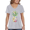 XtraFly Apparel Women&#39;s Patterned Pineapple Beach Vacation Summer Tropical Fruit Hawaii Hawaiian Mango Coconut Pina Colada V-neck T-shirt