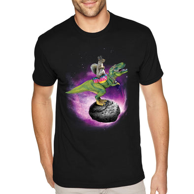 XtraFly Apparel Men&#39;s Tee Squirrel Riding Dinosaur T-Rex Meteor Asteroid Space Galaxy UFO Alien Rocket Ship Moon Animal Crewneck T-shirt