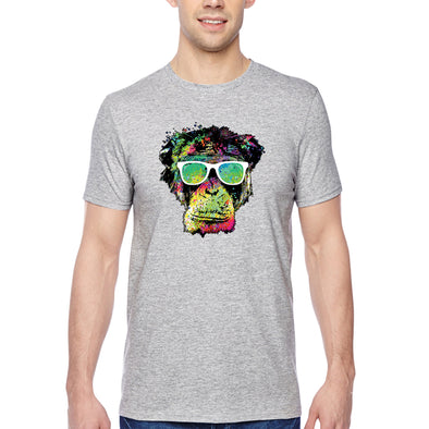XtraFly Apparel Men&#39;s Tee Neon Monkey Glasses Ape Chimp Chimpanzee Gorilla Primate Tie Dye Wild Animal Jungle Zoo African Crewneck T-shirt