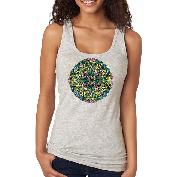 XtraFly Apparel Women&#39;s Celtic Pot Leaves Knot Mandala Weed 420 Marijuana Kush Dope High Stoner Joint Smoke Blunt Bong Psychedelic Racerback