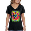 XtraFly Apparel Women's Stoned To Bone Skull Skeleton Tie Dye Neon Blunt Psychedelic Smoke Weed 420 Marijuana Dope Kush Pot V-neck T-shirt