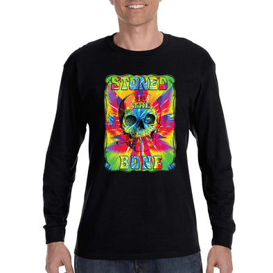 XtraFly Apparel Men's Stoned To Bone Skull Skeleton Tie Dye Neon Blunt Psychedelic Smoke Weed 420 Marijuana Dope Kush MJ Long Sleeve T-Shirt