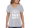 XtraFly Apparel Women&#39;s Let&#39;s Taco Bout It Mexico Mexican Heritage Cinco De Mayo Hispanic Spanish Fiesta Latino Margarita V-neck T-shirt