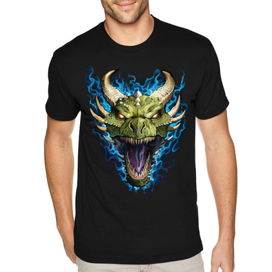 XtraFly Apparel Men&#39;s Tee Flaming Dragon Head Fire Flames Reptile Mythical Animal Dungeon Serpent Mythology Legend Folklore Crewneck T-shirt