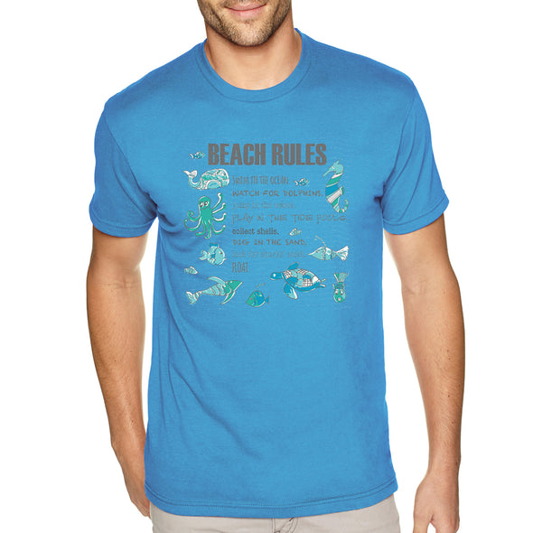 XtraFly Apparel Men&#39;s Tee Beach Rules Seahorse Octopus Dolphin Pod Whale Sea Turtle Great White Shark Fish Fishing Waves Crewneck T-shirt