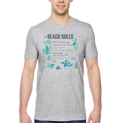 XtraFly Apparel Men&#39;s Tee Beach Rules Seahorse Octopus Dolphin Pod Whale Sea Turtle Great White Shark Fish Fishing Waves Crewneck T-shirt