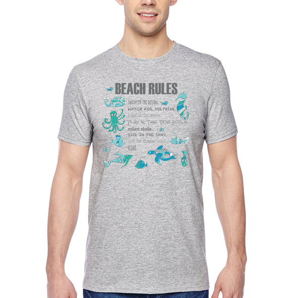 XtraFly Apparel Men&#39;s Tee Beach Rules Seahorse Octopus Dolphin Pod Whale Sea Turtle Great White Shark Fish Fishing Waves Crewneck T-shirt