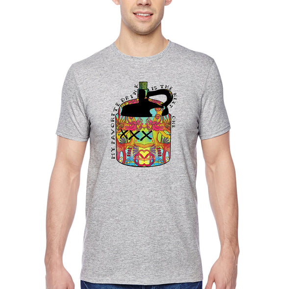 XtraFly Apparel Men&#39;s Tee My Favorite Drink Drinking Drunk Brewery Brewing Beer Whiskey Moonshine Food Wine Festival Picnic Crewneck T-shirt