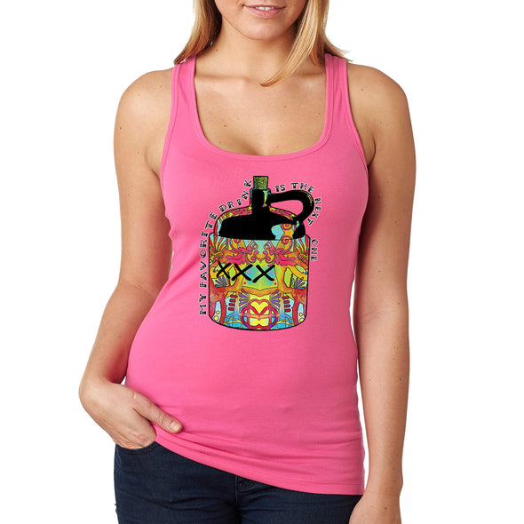XtraFly Apparel Women&#39;s My Favorite Drink Drinking Drunk Brewery Brewing Beer Whiskey Moonshine Food Wine Festival Picnic Camping Racerback