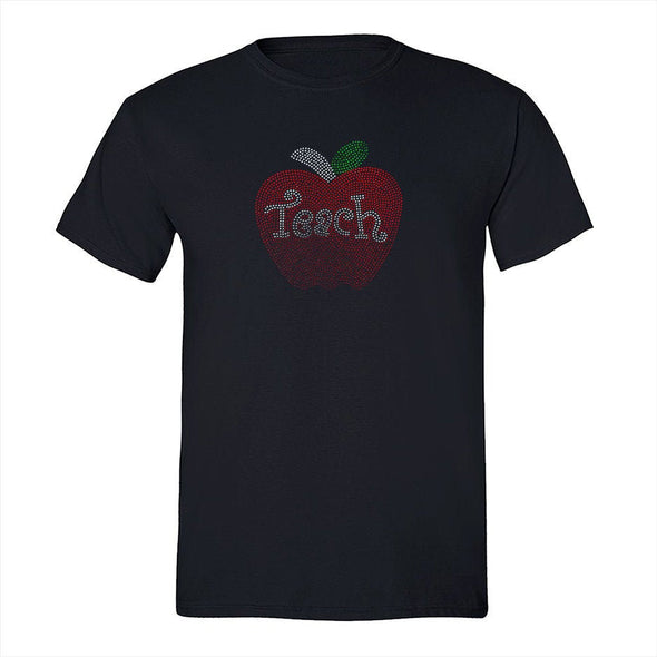 XtraFly Apparel Men&#39;s Tee Teach Sequin Rhinestone Teacher Online Teaching Virtual Learning Essential Worker School Pandemic Crewneck T-shirt