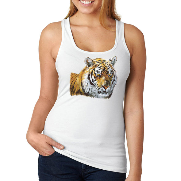 XtraFly Apparel Women&#39;s Tiger Head Portrait Wild Animal Wildlife Zoo Safari Lion Jungle Africa African Cat Racerback