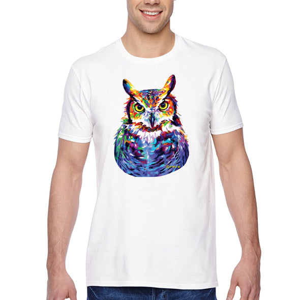 XtraFly Apparel Men&#39;s Tee Great Horned Owl Wild Animal Lover Zoo Wildlife Barn Snowy Night Bird Hawk Eagle Forest Nocturnal Crewneck T-shirt