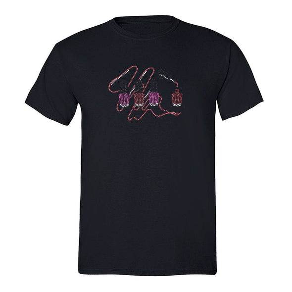XtraFly Apparel Men&#39;s Tee Nail Polish Sequin Rhinestone Nails Sexy Beauty Parlor Salon Makeup Fashion Beautician Cosmetics Crewneck T-shirt