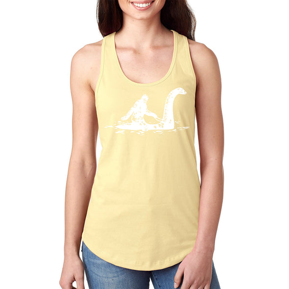 XtraFly Apparel Women&#39;s Loch Ness Monster Bigfoot Sasquatch Yeti Mythical Creature Legend Legendary Nessie Dinosaur Lockness Myth Racerback