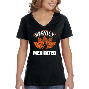 XtraFly Apparel Women&#39;s Heavily Meditated Om Aum Lotus Flower Yoga Buddha Mediation Mindfulness Namaste Zen Breathe Nirvana V-neck T-shirt