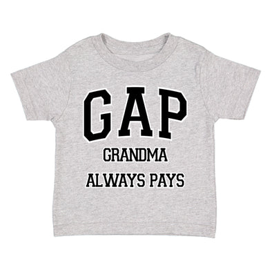 XtraFly Apparel Youth Toddler GAP Grandma Always Pays Grandmother Kids Birthday Gift Baby Soft Fun Daughter Son Boy Girl Crewneck T-Shirt