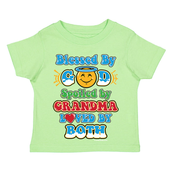 XtraFly Apparel Youth Toddler Blessed By God Spoiled Grandma Grandmother Kids Birthday Baby Soft Fun Daughter Son Boy Girl Crewneck T-Shirt