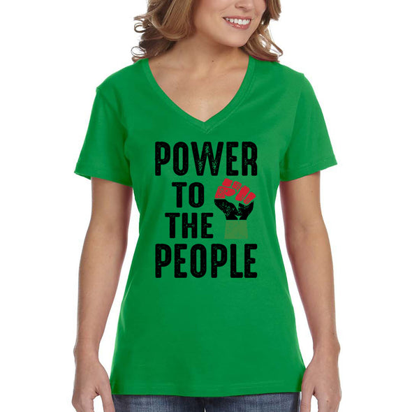 XtraFly Apparel Women&#39;s Power To People Black Is Beautiful Lives Matter BLM African American Pride Africa Heritage Afro Rasta V-neck T-shirt