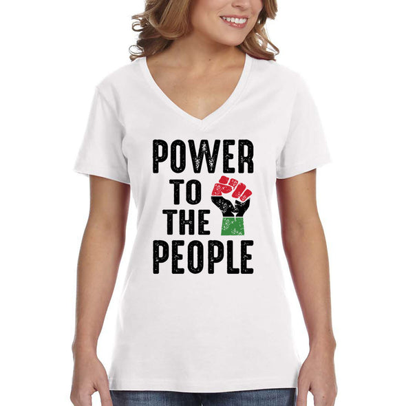 XtraFly Apparel Women&#39;s Power To People Black Is Beautiful Lives Matter BLM African American Pride Africa Heritage Afro Rasta V-neck T-shirt