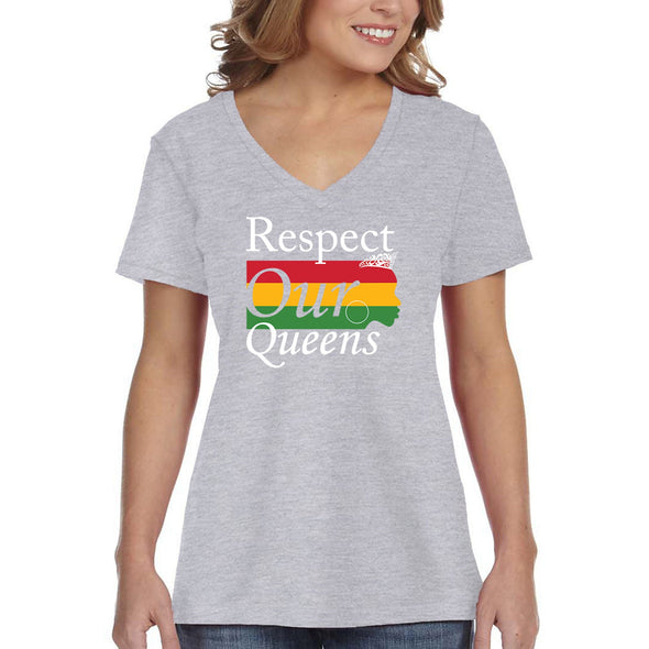 XtraFly Apparel Women&#39;s Respect Our Queens Black Is Beautiful Lives Matter BLM African American Pride Heritage Afro Rasta V-neck T-shirt