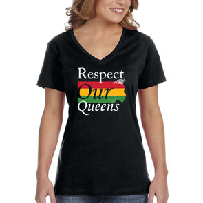 XtraFly Apparel Women&#39;s Respect Our Queens Black Is Beautiful Lives Matter BLM African American Pride Heritage Afro Rasta V-neck T-shirt