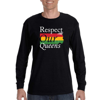 XtraFly Apparel Men&#39;s Respect Our Queens Black Is Beautiful Lives Matter BLM African American Pride Heritage Afro Rasta Long Sleeve T-Shirt